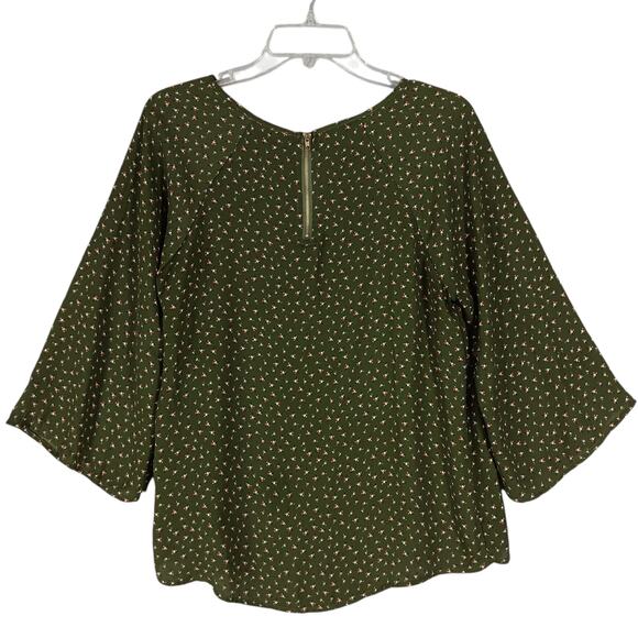 Papermoon Flowy Blouse Military Green Floral Print Size Small Wide 3/4 Sleeves - Picture 2 of 6